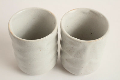 Mino ware Japan Pottery Pair Short Yunomi Chawan Tea Cup Matte White