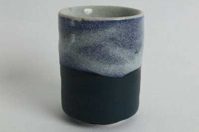 Mino ware Japanese Pottery Yunomi Chawan Tea Cup Snowy White Glaze Purple Navy