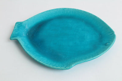 Seto ware Japanese Pottery Mola Mola Fish shape Plate Turquoise blue