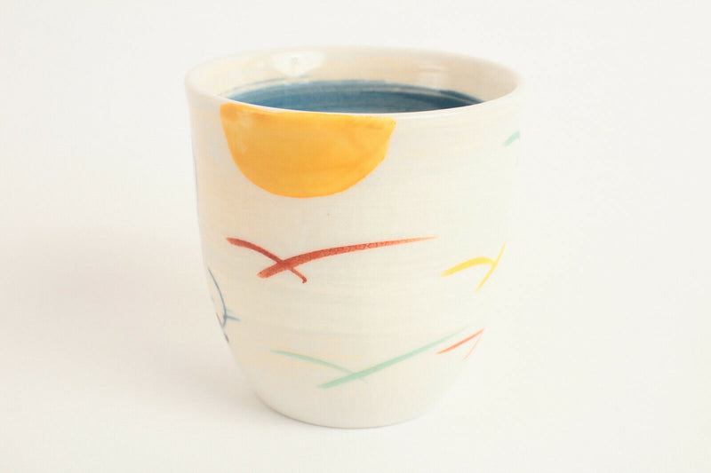 Mino ware Japan Pottery Yunomi Chawan Tea Cup Smiling Rabbit Hand-drawn White