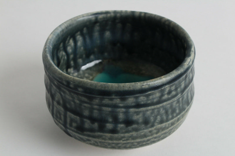 Mino ware Japanese Pottery Tea Ceremony Matcha Bowl Prussian Blue Glaze Stripe