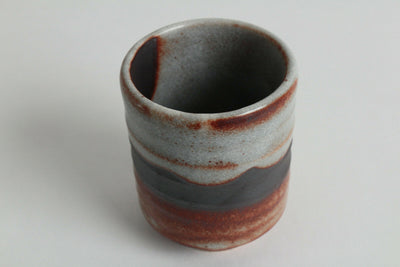 Mino ware Japanese Pottery Yunomi Chawan Tea Cup Brown & Steel Gray & White