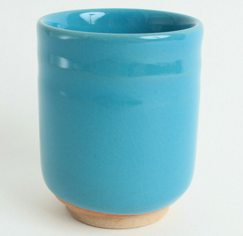 Mino ware Japanese Pottery Yunomi Chawan Tea Cup Aqua Blue Crackled Straight