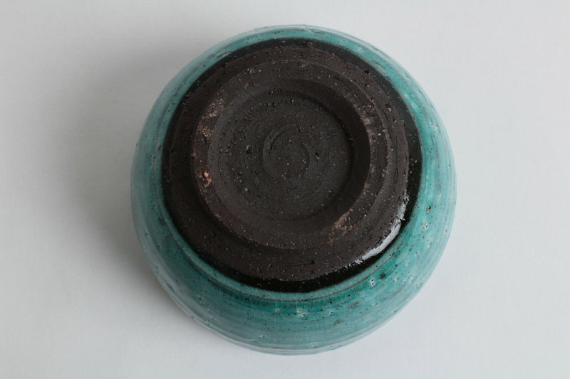 Mino ware Japan Pottery Large Bowl Sapphire Green Crackled (Matcha/Rice Bowl)