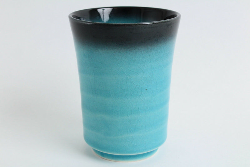 Mino ware Japanese Yunomi Chawan BLUE RIVERS Long Tea Cup Round Shape Turquoise