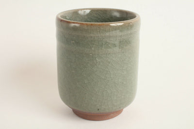 Mino ware Japan Pottery Yunomi Chawan Tea Cup Sage Green Crackled Gloss