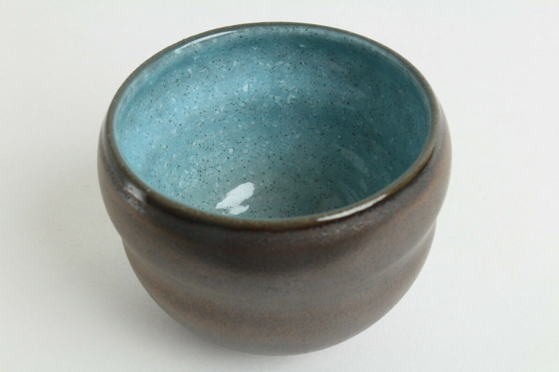 Mino ware Japanese Pottery Yunomi Chawan Tea Cup Scarab tone & Blue Cloud Shape