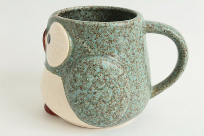 Mino ware Japanese Pottery Mug Cup Owl Shape Sage Green made in Japan