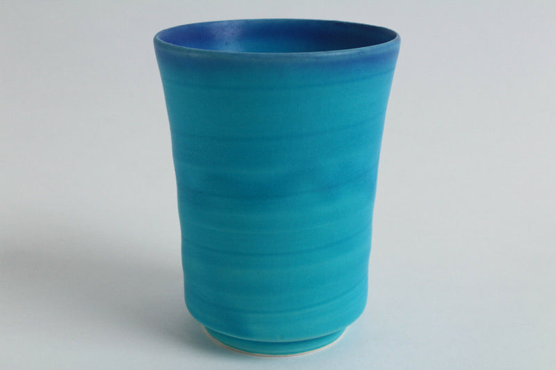 Mino ware Japanese Yunomi Chawan BLUE RIVERS Long Tea Cup Round Turquoise Matte