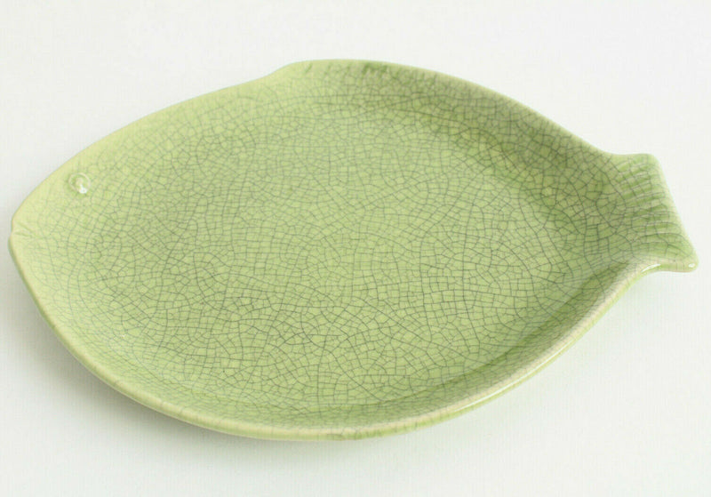 Seto ware Japanese Pottery Dish Plate Mola Mola Fish shape Olive Green Japan