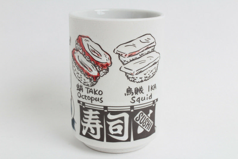 Mino ware Japanese Sushi Yunomi Chawan Tea Cup Squid & Octopus Ika & Tako