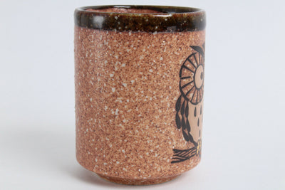 Mino ware Japanese Sushi Yunomi Chawan Tea Cup Fukurou Owl Brown