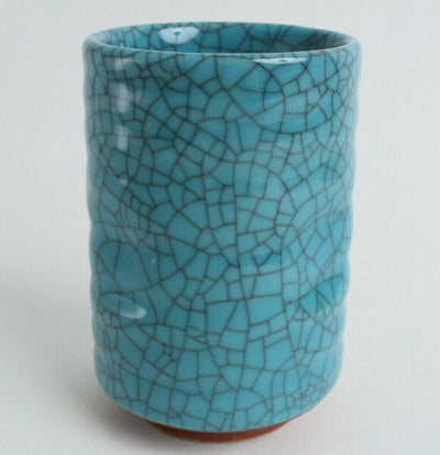 Mino ware Japanese Pottery Yunomi Chawan Tea Cup Sky Blue Crackled Dimpled