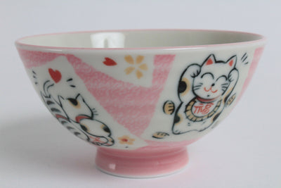 Mino ware Japanese Pottery Rice Bowl Manekineko Koban Cat Pink made in Japan New