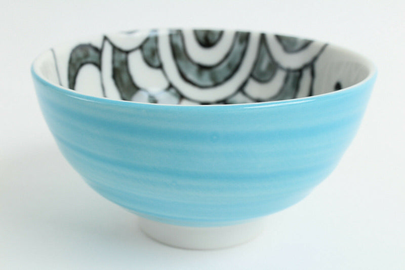 Mino ware Japanese Ceramics Rice Bowl Sky Blue Sea Bream Medetai