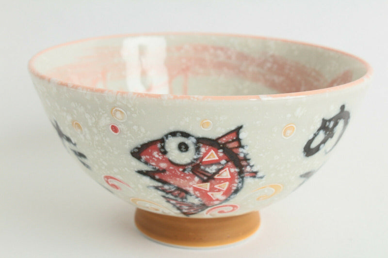 Mino ware Japanese Pottery Rice Bowl Sea Bream Red Glittery finish made in Japan