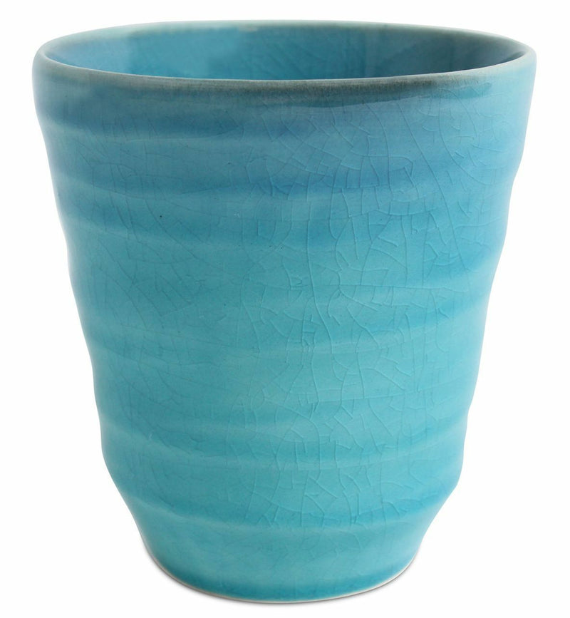 Mino ware Japanese Free Tea Cup BLUE RIVERS Large Turquoise Blue Crackled
