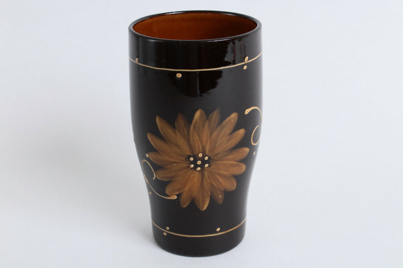 Mino ware Japanese Pottery Beer Tumbler Flowers on Glossy Amber made in Japan