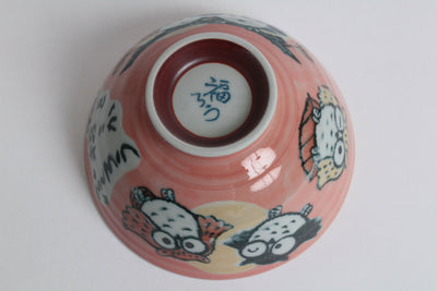 Mino ware Japanese Pottery Rice Bowl Owl pattern Red made in Japan New