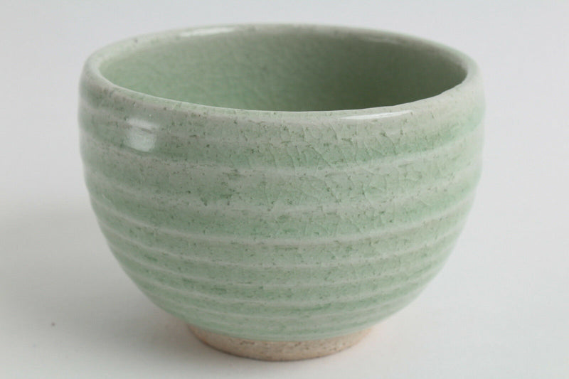 Mino ware Japanese Pottery Large Bowl Mint Green Stripe Crackled (Matcha/Rice)