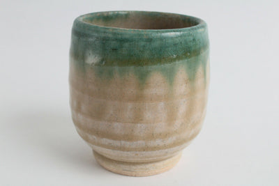 Mino ware Japanese Pottery Yunomi Chawan Tea Cup Emerald Green Glaze on Ocher