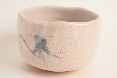 Japanese Tea Ceremony Matcha Bowl Pottery Pale Pink w/White Glaze Black Lines