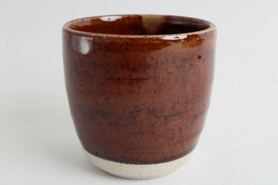 Mino ware Japanese Pottery Yunomi Chawan Large Tea/Rock Cup Brown w/Ocher drop