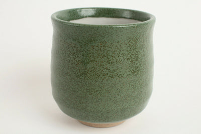 Mino ware Japan Sushi Yunomi Chawan Chubby Tea Cup Olive Green Barrel Shape