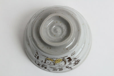 Mino ware Japanese Pottery Rice Bowl Owl Family Sanaegama Gray made in Japan