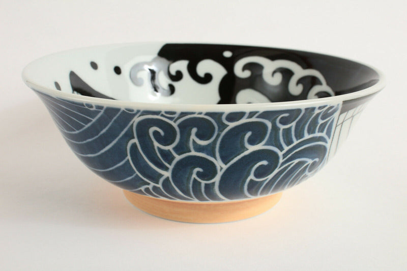 Mino ware Japanese Ceramics Ramen Noodle Donburi Bowl Whale & Wave made in Japan