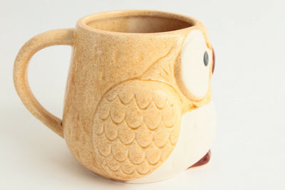 Mino ware Japanese Pottery Mug Cup Owl Shape Honey Yellow made in Japan