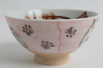 Mino ware Japanese Ceramics Rice Bowl Fukuneko Cat Pink made in Japan