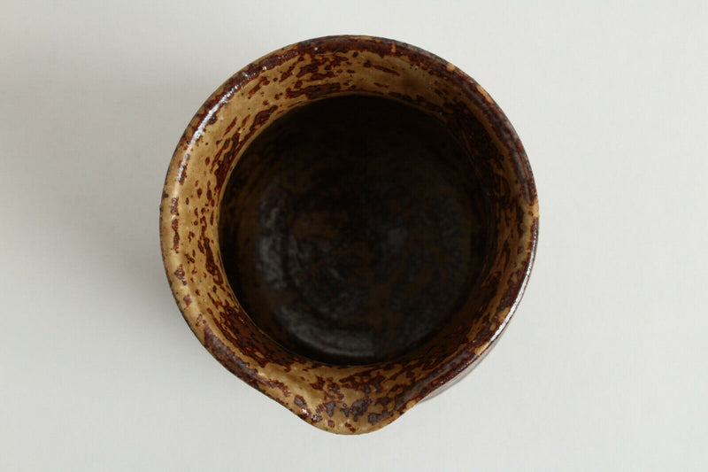 Seto ware Japan Pottery Mini Spouted Bowl Gravy Boat w/spout Brown & Ocher