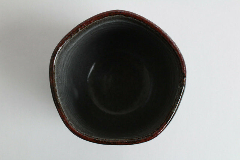 Mino ware Japanese Pottery Yunomi Chawan Tea Cup Egret in Bush Gray Pentagonal