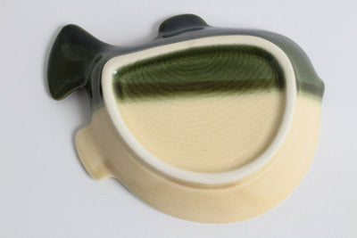 Mino ware Japanese Ceramics Grater Dish Balloon Fish Shape Green & Beige