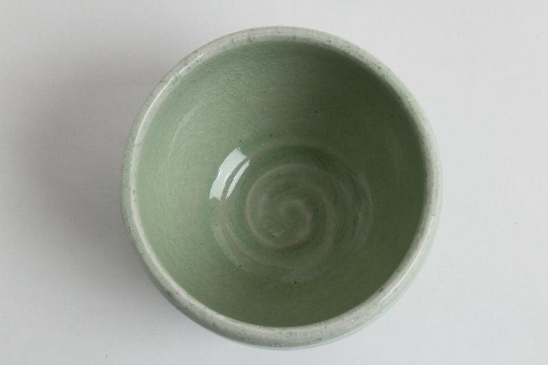 Mino ware Japanese Pottery Large Bowl Mint Green Stripe Crackled (Matcha/Rice)