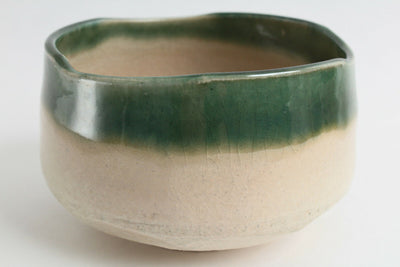 Mino ware Japan Pottery Tea Ceremony Matcha Bowl Crackled Green Glaze & Beige