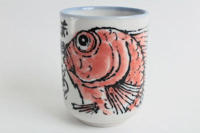 Mino ware Japanese Ceramics Yunomi Chawan Tea Cup Red & Blue Sea Bream