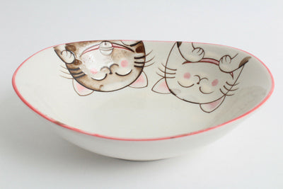 Mino ware Japanese Ceramics Oval Plate Smiling Cats Pink made in Japan