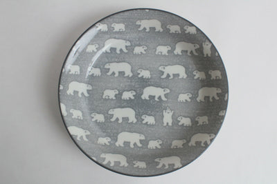 Mino ware Japanese Ceramics Round Large Curry Plate/Dish White Bear Gray 8.7inch