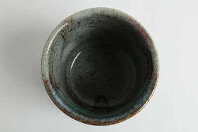 Mino ware Japanese Sushi Yunomi Chawan Wide Tea Cup Gray & Emerald Green Glaze