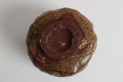 Japanese Tea Ceremony Matcha Bowl Pottery Amber Brown Magma pattern