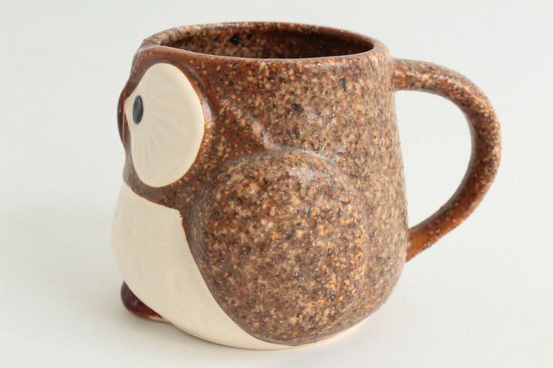 Mino ware Japanese Pottery Mug Cup Owl Shape Coffee Brown made in Japan