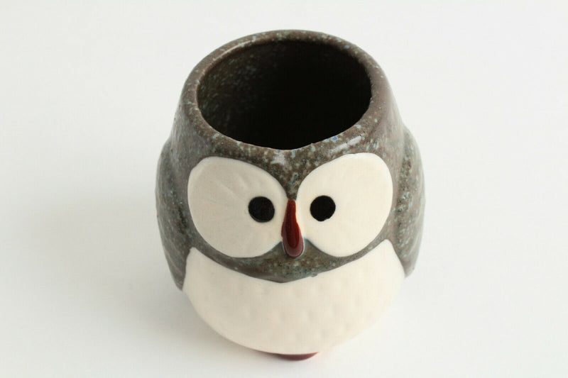 Mino ware Japanese Pottery Yunomi Chawan Tea Cup Owl Shape Stone Charcoal Japan