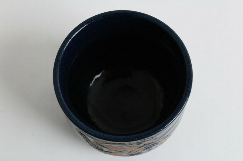 Mino ware Japanese Sushi Yunomi Chawan Tea Cup Samurai Navy Blue