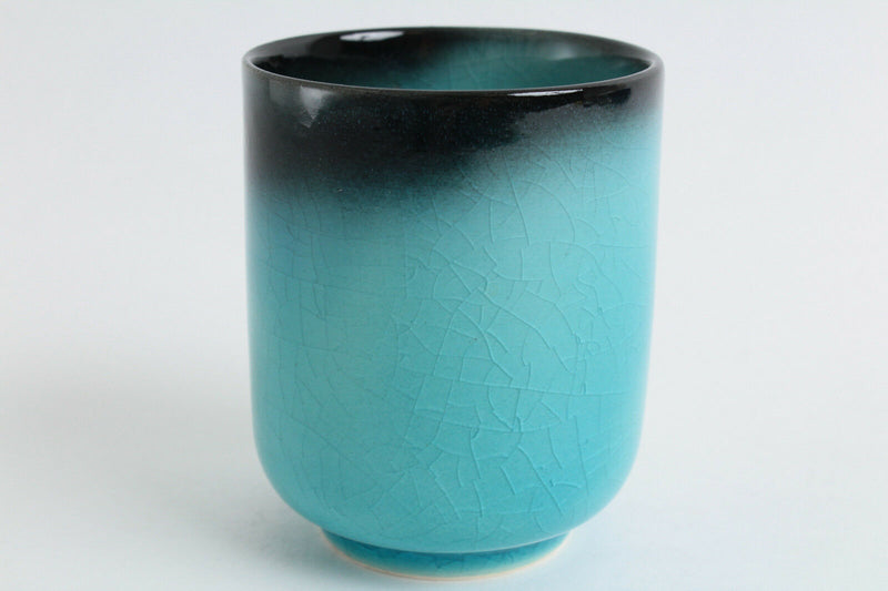 Mino ware Japanese Yunomi Chawan Tea Cup BLUE RIVERS Turquoise Blue Crackled