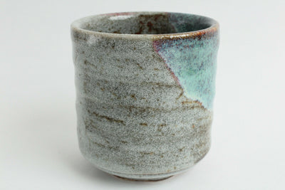 Mino ware Japanese Sushi Yunomi Chawan Wide Tea Cup Gray & Emerald Green Glaze