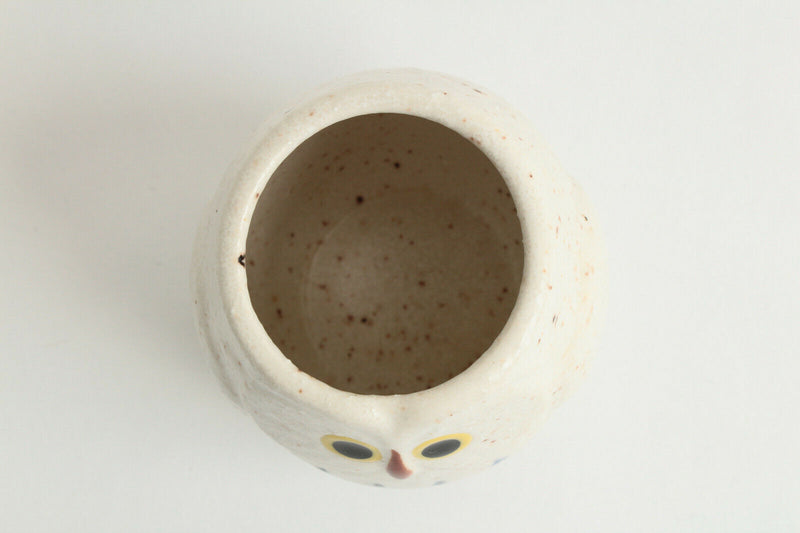 Mino ware Japanese Pottery Yunomi Chawan Tea Cup Owl Shape Chiffon White Japan