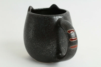 Mino ware Japanese Pottery Mug Cup Cat Shape Matte Black made in Japan