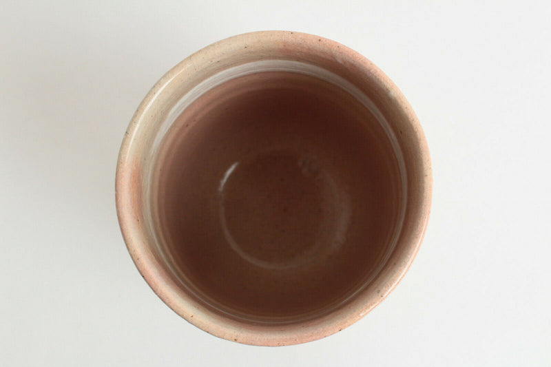 Mino ware Japanese Pottery Yunomi Chawan Tea Cup Grape on Pale Pink White Stripe